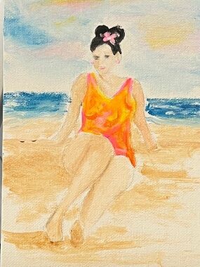 Original hand painted beach scene wall decor